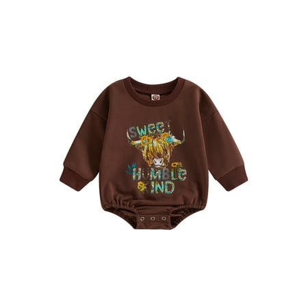 

Genuiskids Baby Boys Girls Romper Oversized SweatshirtLong Sleeve Crew Neck Cow Head Print Fall Bodysuit