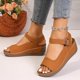thumbnail image 4 of Sandalias de Cuña de Estilo de Tacones Blancos Del Dedo Del Pie Cerrado con Correa de Tobillo, Sandalias de Cuña de las Mujeres Casuales Más Tamaño Primavera Verano, 4 of 9