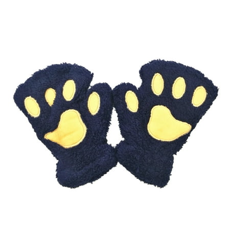 Women Super Lovely Bear Plush Cat Paw Claw Glove Soft Winter Fingerless Mitten Gloves