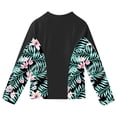 thumbnail image 4 of dPois Girls Front Zipper Rash Guard Shirt Tropical Patchwork Swimsuit Stretchy Jacket Bathing Suit Black 12, 4 of 7