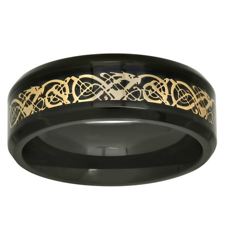 Men's Black and Gold Tone Stainless Steel 8MM Filigree Wedding Band - Mens Ring