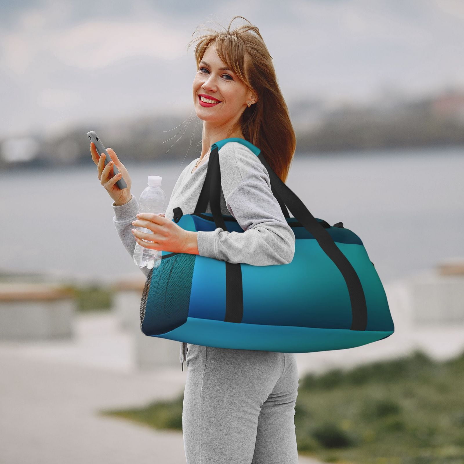 Fuzoiu Blue to turquoise Print Travel Duffle Bag,Carry On Tote Bags,Duffel Bag,Sport Gym Bag, Hospital Bag for Labor and Delivery, Overnight Bag,Luggage Bag
