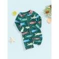 thumbnail image 3 of FEORJGP Toddler Boys Swimsuit Infant Baby 3M 6M 1T 2T 3T Zipper Swimwear Sun Protection Long Sleeve Jumpsuit Crewneck Rompers Ocean Animal Print Bathing Suit Beachwear, 3 of 9
