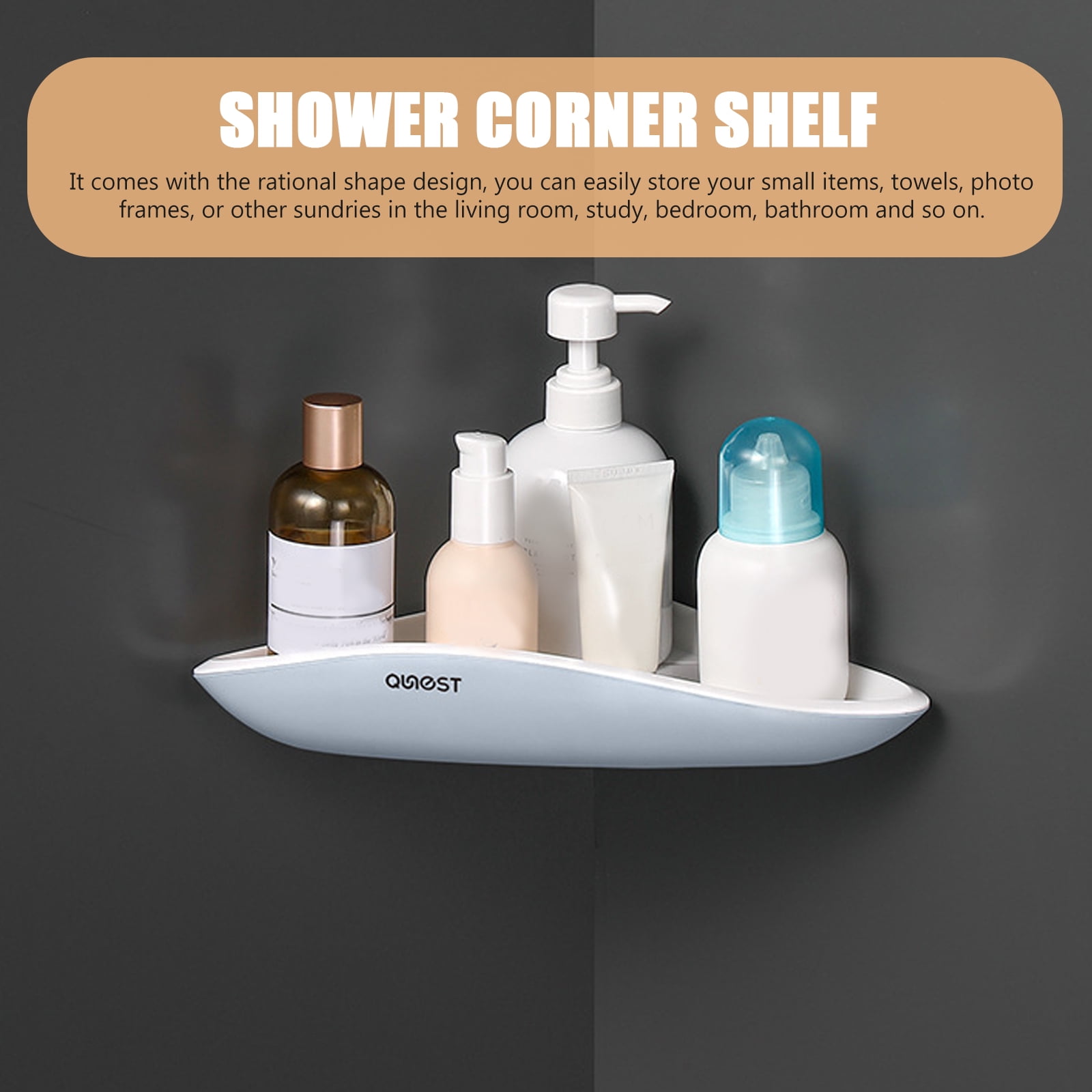 Frcolor Plastic Corner Shelf Wall Mounted Punch Free Corner Storage