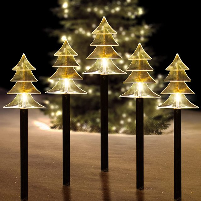 Paquete de 5 luces solares de estaca JAMW Navidad LED impermeables blanco nieve