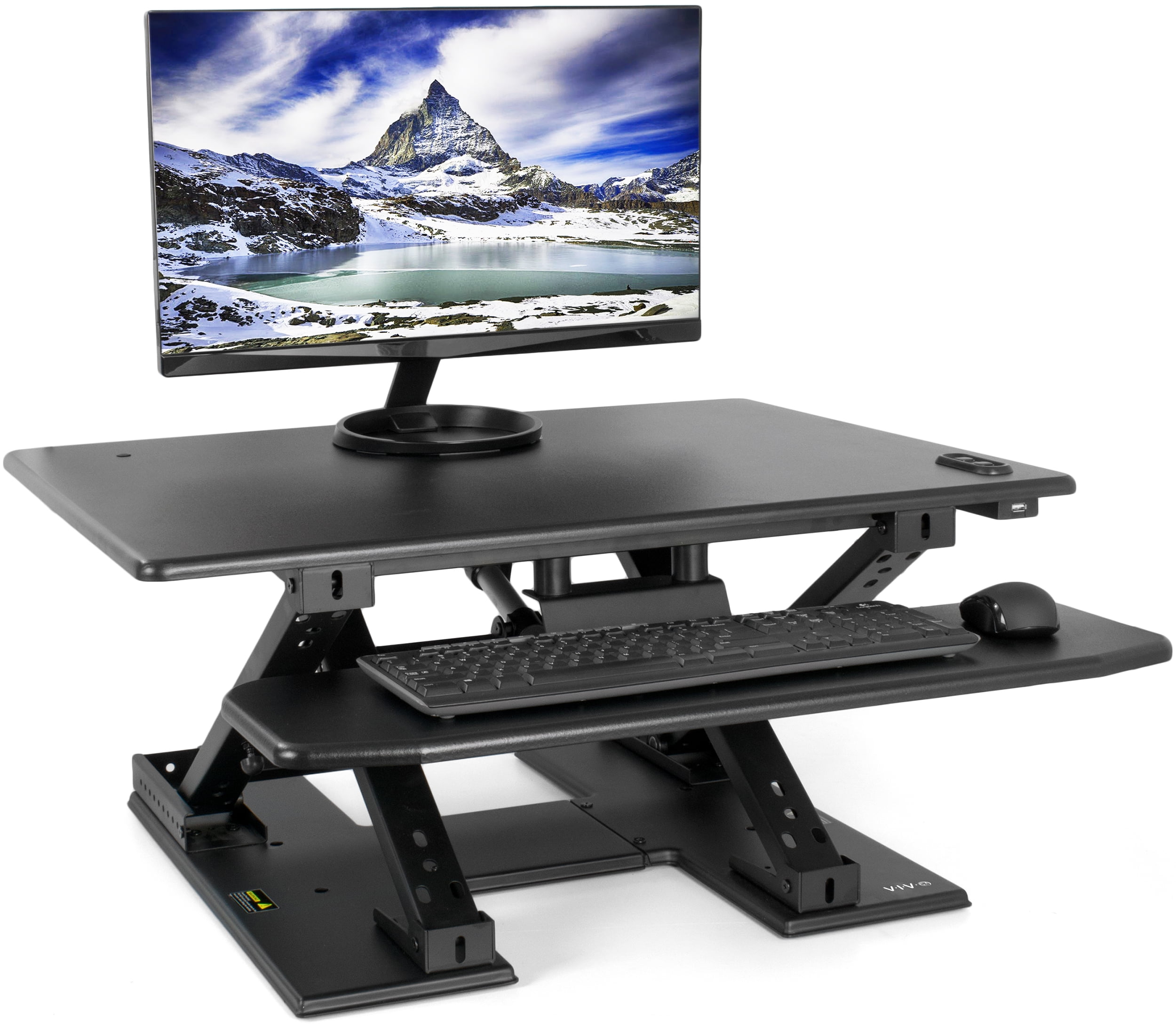 VIVO Black Electric Height Adjustable Two Tier Standing Tabletop Desk ...