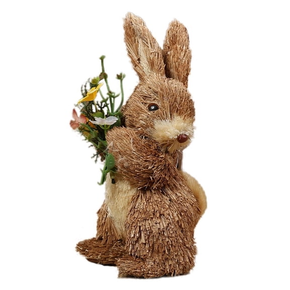 Cute Straw Rabbit Easter Decorations Lifelike Handmade Woven Bunny Holiday Home Garden Wedding Ornament Photo Props