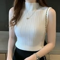 thumbnail image 2 of Fashion Women Knitted Vest Solid Color Sleeveless Half High Collar Slim Base Camisole Casual Tank Top Knitwear Summer Streetwear, 2 of 5