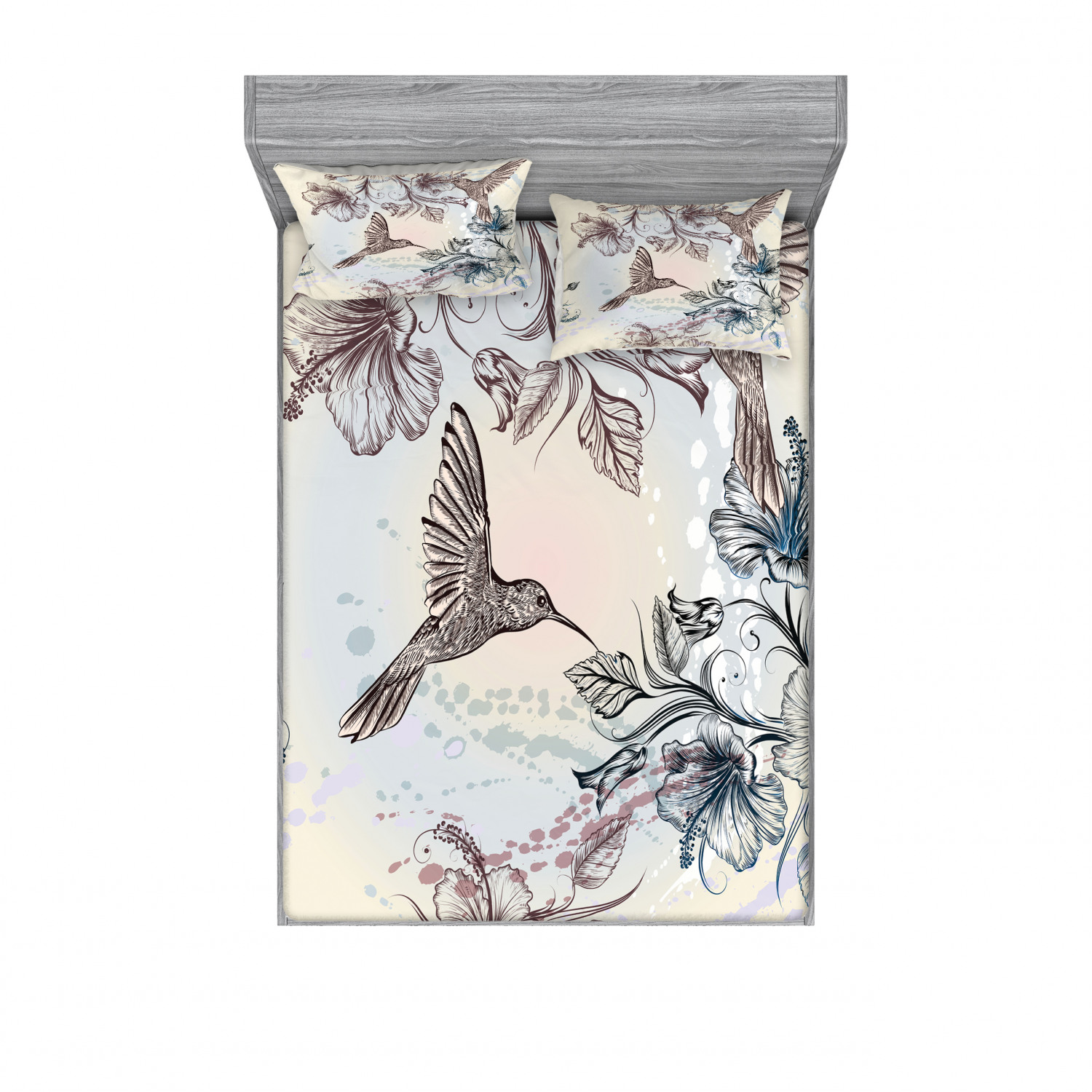 Hummingbird Bedding Set with Sheet & Covers, Birds and Hibiscus Flowers