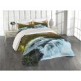 thumbnail image 2 of Ambesonne River Quilted Coverlet 3 Pcs, Sunrise Springtime Pines, Queen Size, Apple Green Pale Blue, 2 of 4