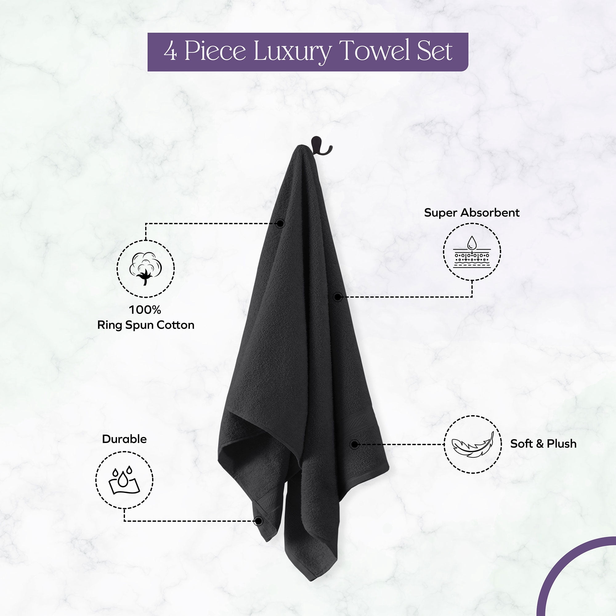 Falari Premium Bath Towel Set 100% Ring Spun Cotton Towels for Home Hotel Spa Extra Large 27x54 Maximum Softness and Absorbency 4-Pack Dark Gray