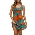 thumbnail image 2 of JTZGDY Dresses for Women Girls Cute Summer Floral Pattern Print Sleeveless Scoop Neck Tank Dress Loose Flowy Beach Sundress with Pockets Orange#01 XXL, 2 of 8