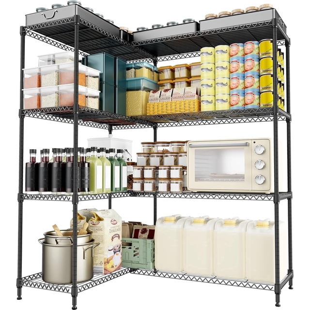 M MZG Estantes de Almacenamiento de 4 Niveles, Capacidad de Carga de 1200 Libras, Estantería de Metal, Estantería de Alambre Ajustable para Almacenamiento en Garaje, Despensa, Cocina, Garaje, Negro 1