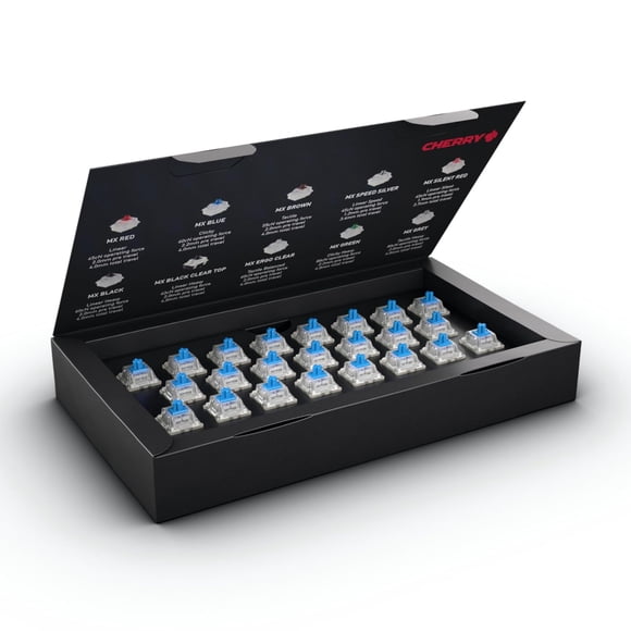 Kit de interruptores CHERRY MX RGB azules, 23 interruptores de teclado mecánico, para teclados DIY, Hot-Swap o para juegos, interruptor táctil con clic (Clicky), alto y perceptible