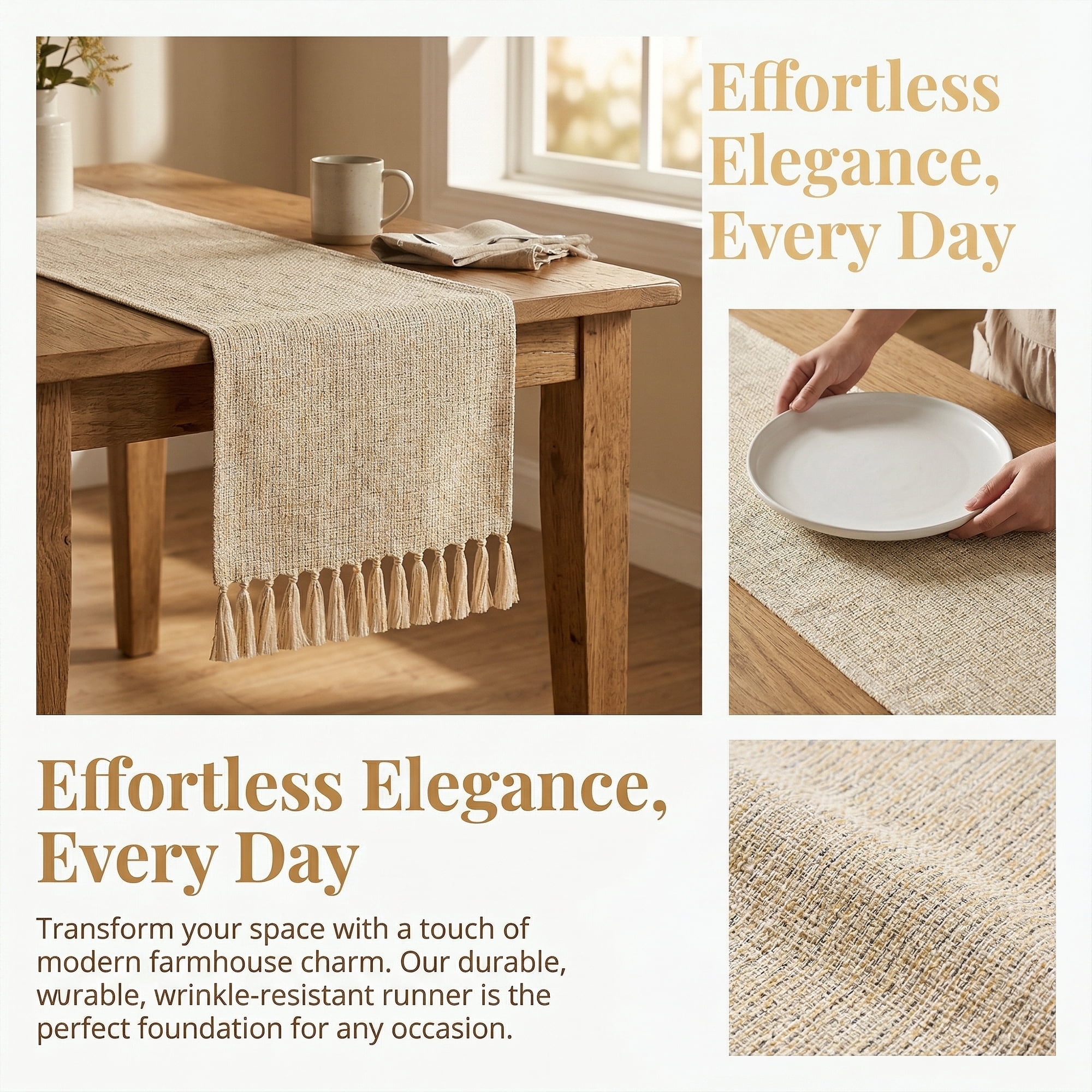 Unique Bargains Washable Polyester Table Runner for Birthday Decorations Beige 13"x78.7"