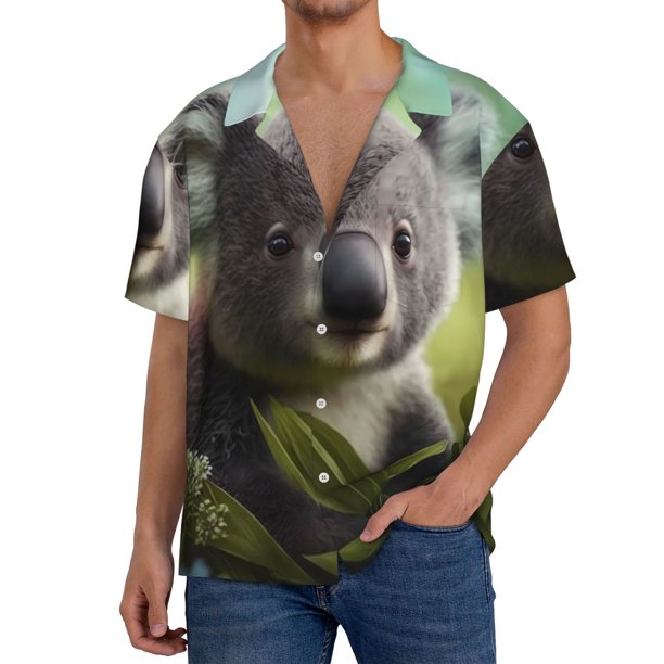 Balery Daisy Koala Camisa Casual de Manga Corta con Botones para Hombre, Texturizada, Estilo Cubano, para Playa, Verano-XX-Large