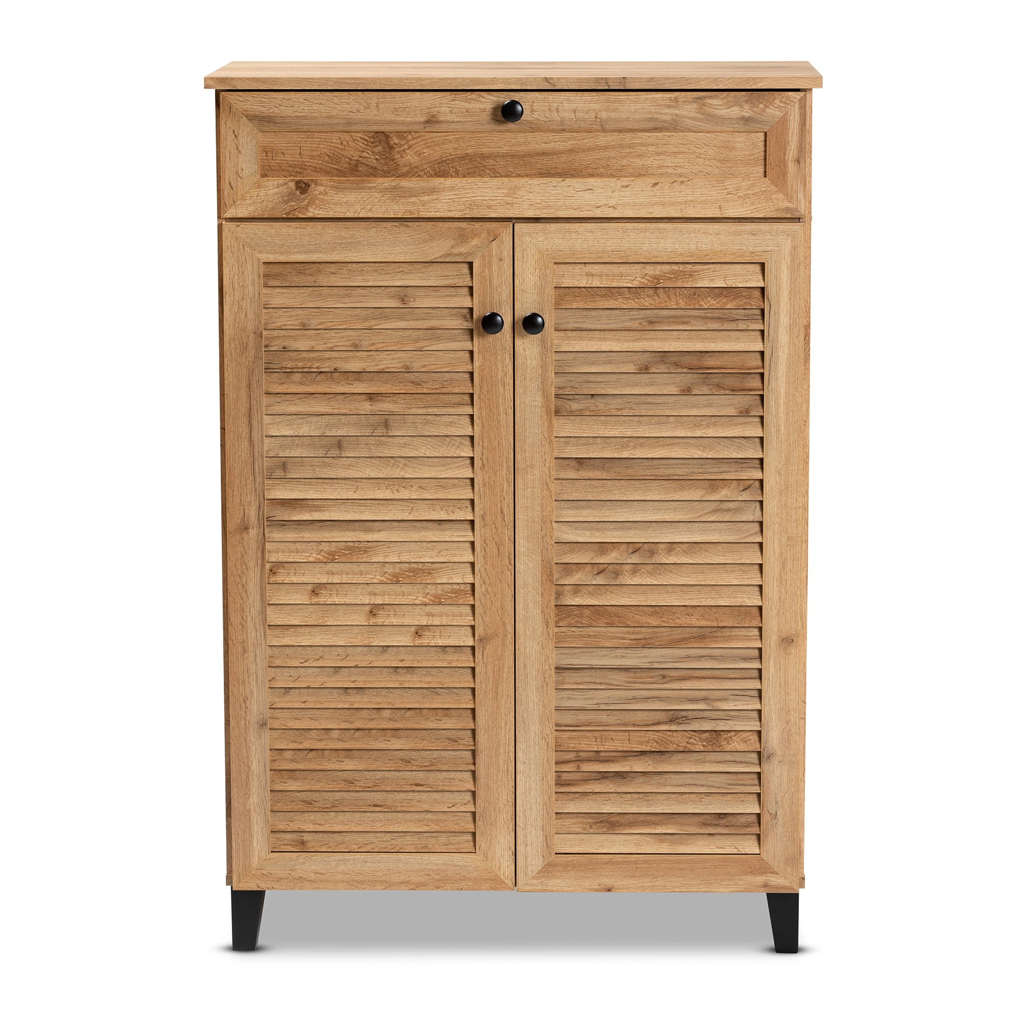 Baxton Studio Coolidge Modern and Contemporary Oak Brown Finished Wood 5-Shelf Shoe Storage Cabinet