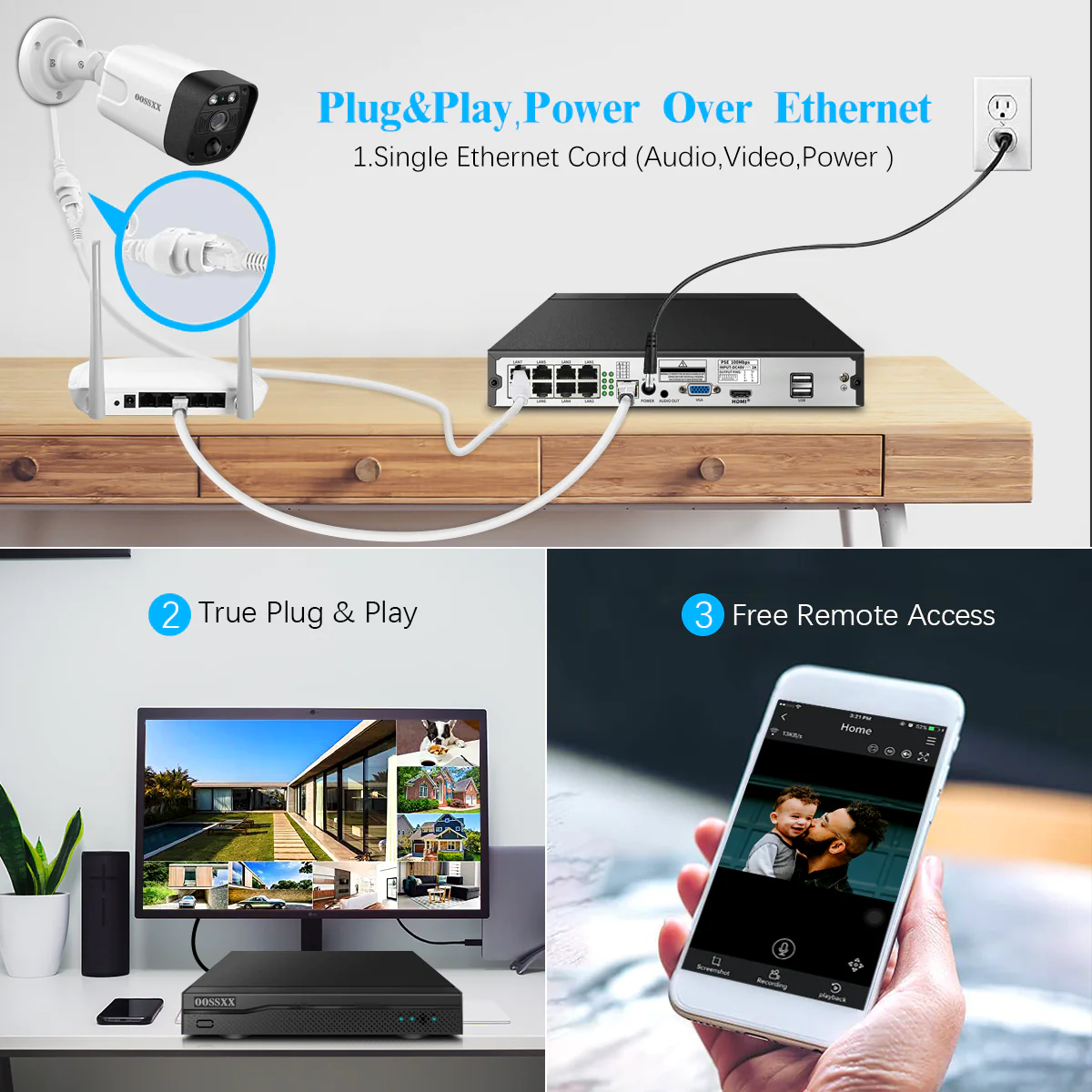 {4K/8.0 Megapixel & 130° Ultra Wide-Angle} 2-Way Audio PoE Outdoor Home Security Camera System, 4 Wired Outdoor Surveillance IP Cameras System