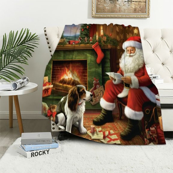 JEUXUS  Christmas Blankets and Throws, Holiday Throw Blanket,Christmas Santa Claus Sherpa Throw Blanket for Couch Soft,Thick Winter Warm Cozy Flannel Blanket