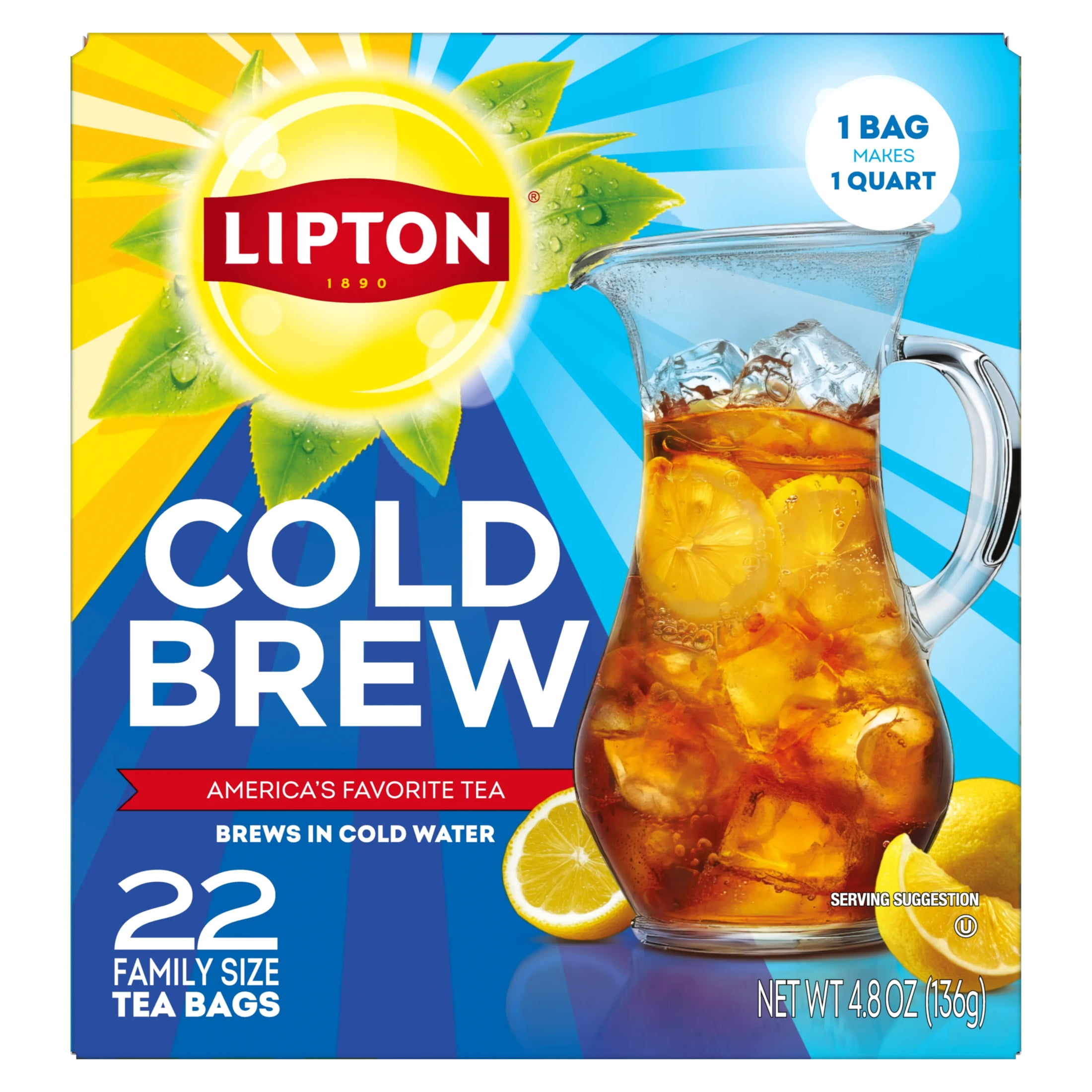 Lipton Cold Brew Black Tea Bags, 22 Count, Family Size