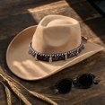 thumbnail image 4 of Qwertyu Wide Brim Western Cowboy Cowgirl Hat with Wind Lanyard Felt Fedora Hat for Men Women Beige, 4 of 6
