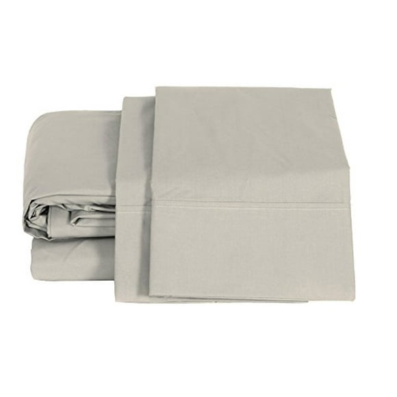 Feuilles de Percale 100 % Coton, Taille Simple, Argent, Poche Profonde, 3 Pièces - 1 Plat, 1 Drap Housse de Poche Profonde et 1 Taie d'Oreiller, Gris