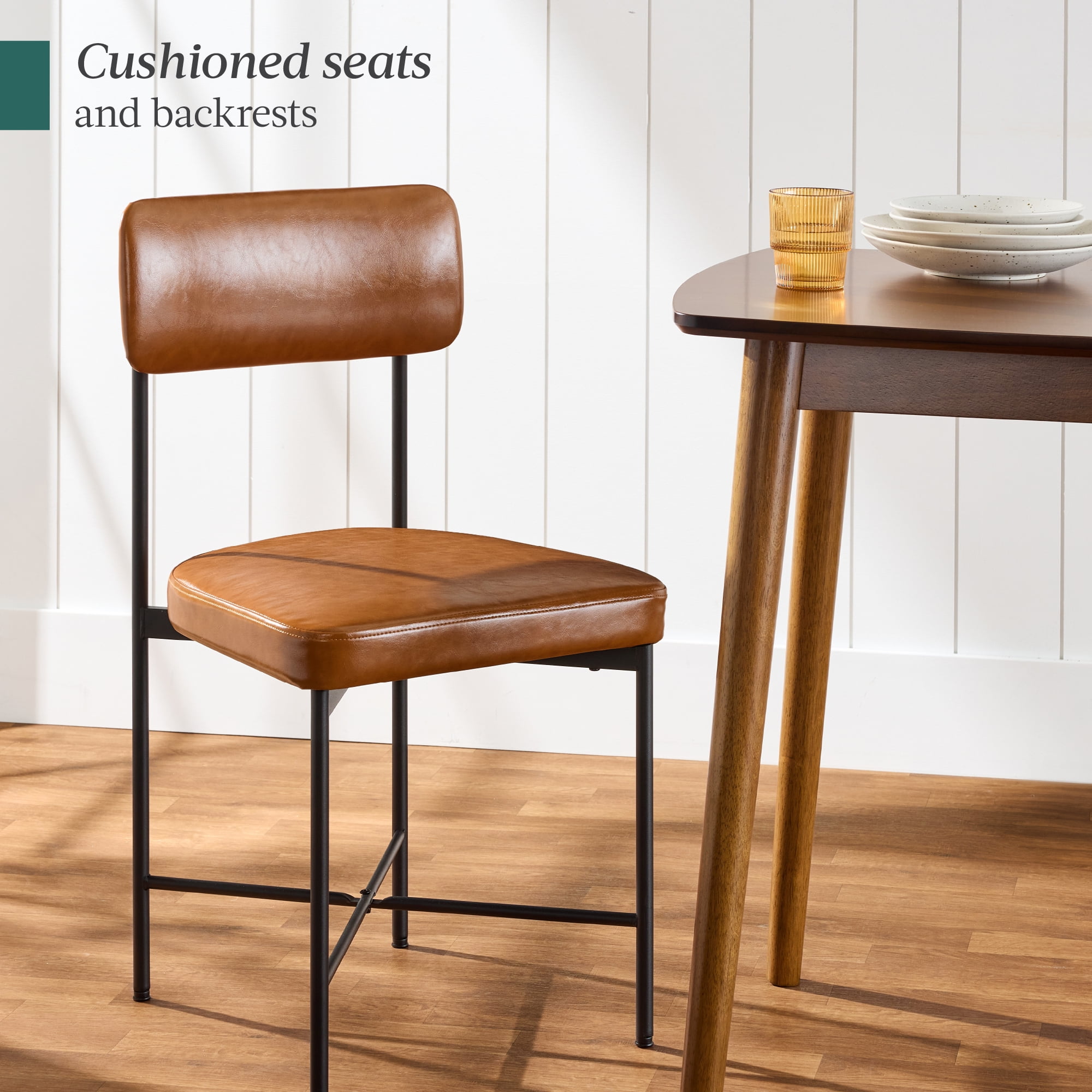 Best Choice Products Faux Leather Dining Chair Set of 2, Standard Height w/ Metal Frame - Camel Brown