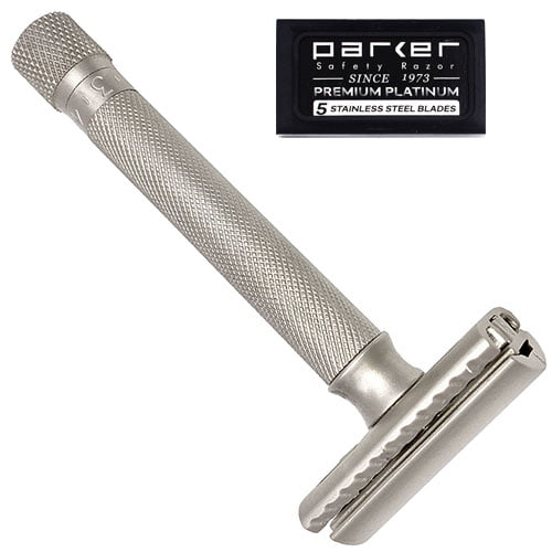 Parker Variant ADJUSTABLE Double Edge Safety Razor and 5 Premium Blades - (Metallic Graphite)