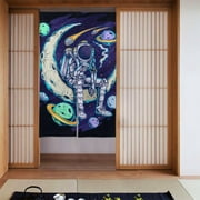 XMXY Japanese Doorway Curtain Noren, Outer Galaxy Space Astronaut Door Closet Curtain Panel, Room Dividers Privacy Tapestry, 34 x 56 Inches