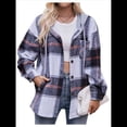 thumbnail image 3 of Camisa Clásica A Cuadros de Larga con Capucha para Mujer, Chaqueta Informal con Botones, Cárdigan de Lana y Bolsillos Laterales. Negro S, 3 of 10