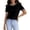 Black, variant on Womens Contrast Striped Trim T Shirts Crewneck Short Sleeve Knit Ribbed Sporty Varsity Casual Blouse Summer Tops