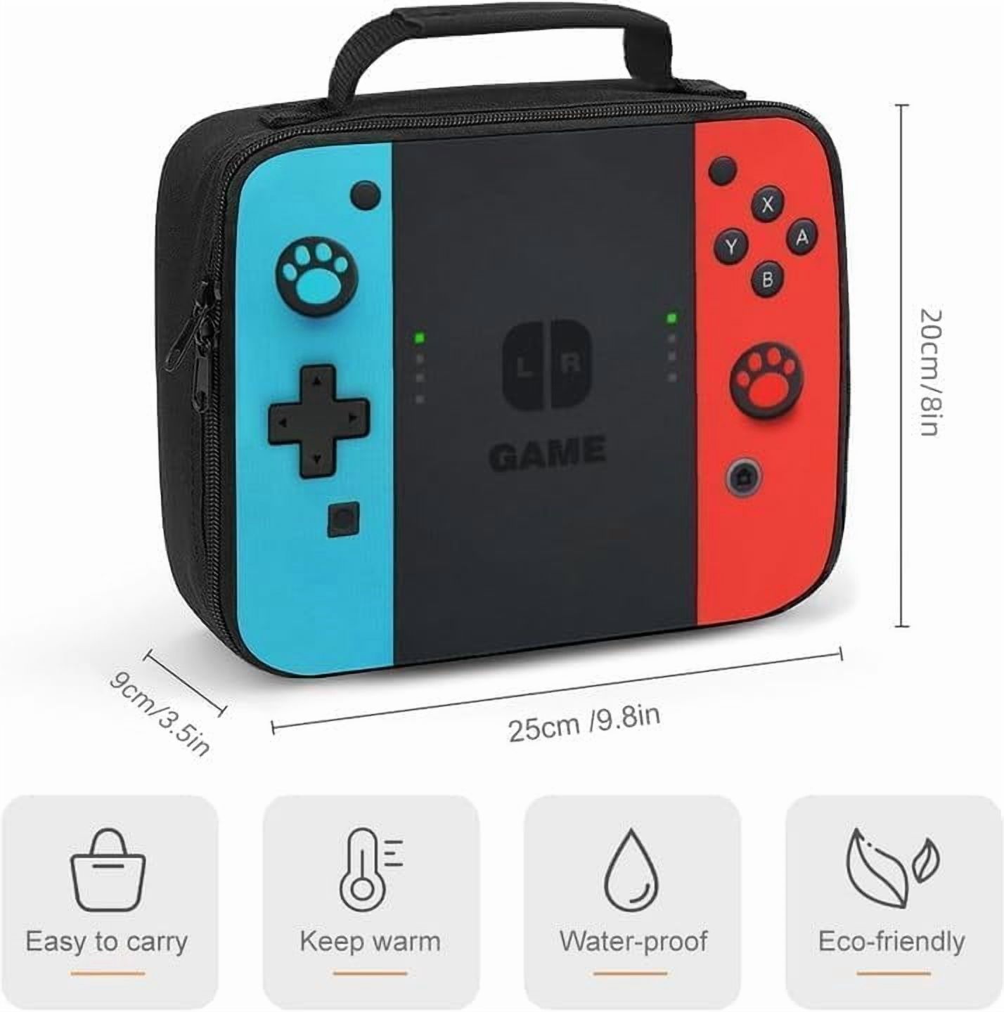Game Lunch Bag for Gamer, Insulated Video Game Lunch Box for Work Office Travel Picnic Hiking Beach, Waterproof Leakproof Portable Fits Most Bento Boxes