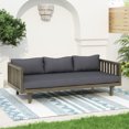 thumbnail image 2 of 3 Seater Wooden Daybed with Grey Cushion, Patio Bench with Slat Panel, Wood Armchair for Outdoor/Patio/Balcony/Backyard/Deck/ Poolside, Grey, 2 of 9
