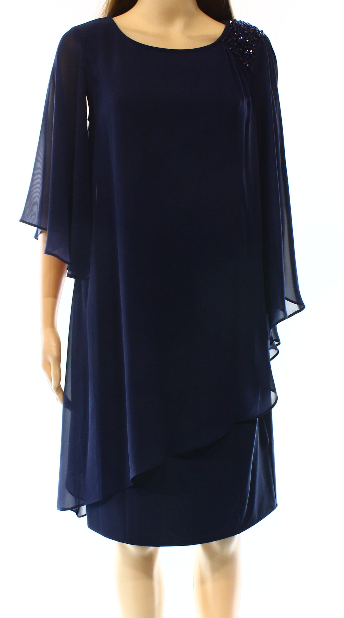 SLNY - SLNY NEW Navy Blue Womens Size 10 Chiffon Cape Overlay Sheath ...