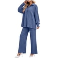 thumbnail image 2 of Zekutng 2 Piece Sets for Women Textured Button Down Shirt Wide Leg Pant 2-Piece Linen Co-ord Set,Sizes S-2XL, 2 of 6