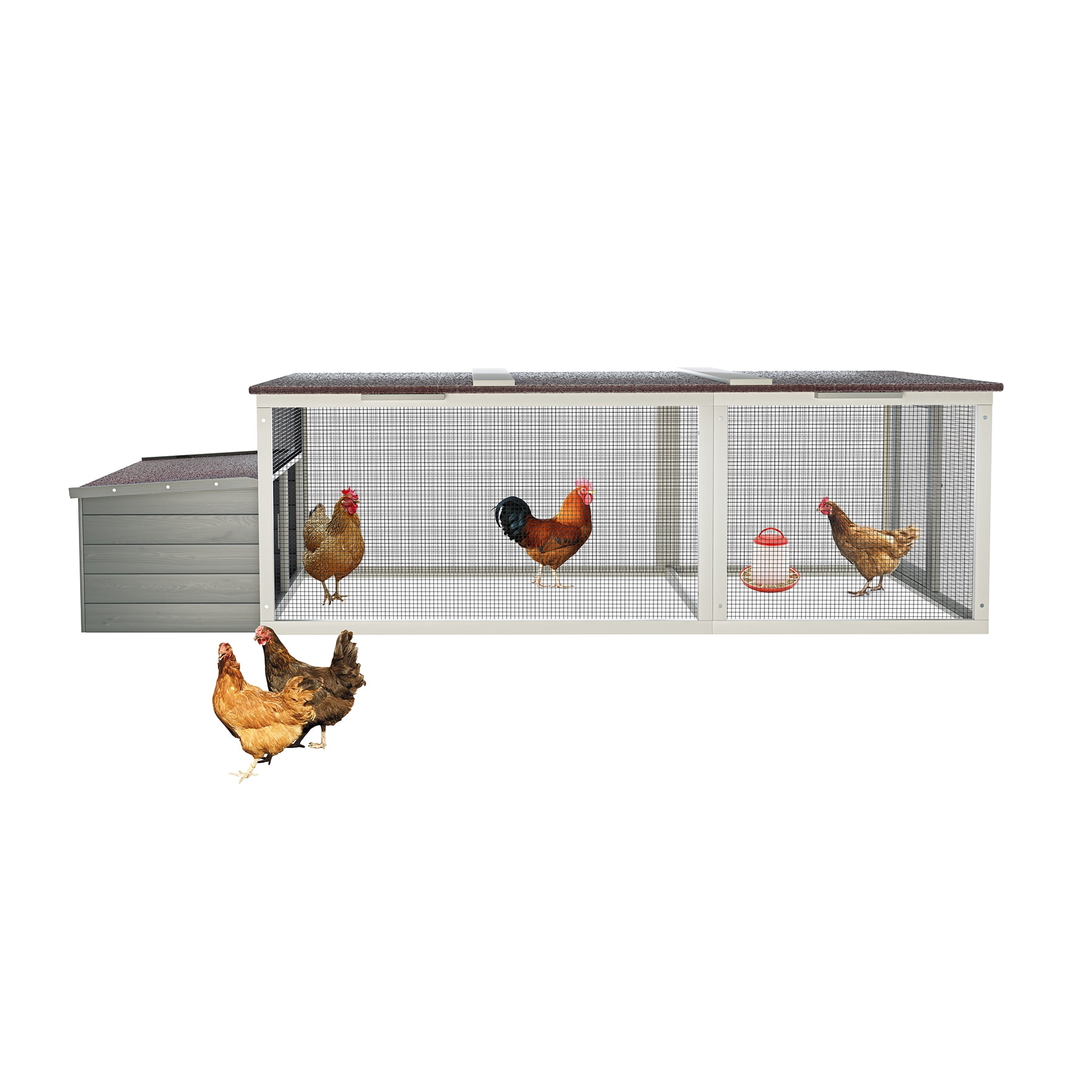 20.93ft Large Wooden Chicken Coop Outdoor Hen House with Nesting Box & Weatherproof Asphalt Roof, Walk-in Poultry Cage with Secure Locks, Metal Mesh Run for Backyard Farm Use