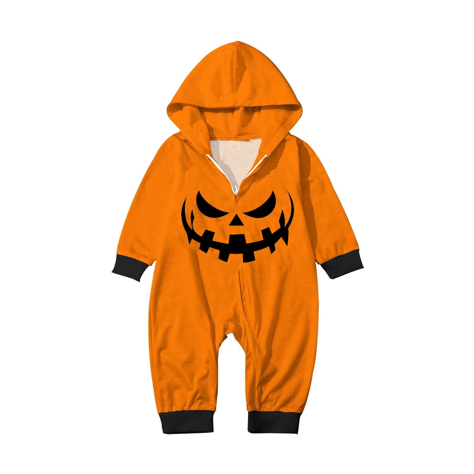FEIFLY Halloween Printed Hooded Zipper Home Jumpsuit Pumpkin Onesie Family Matching Romper Holiday Loungewear For Toddler Baby