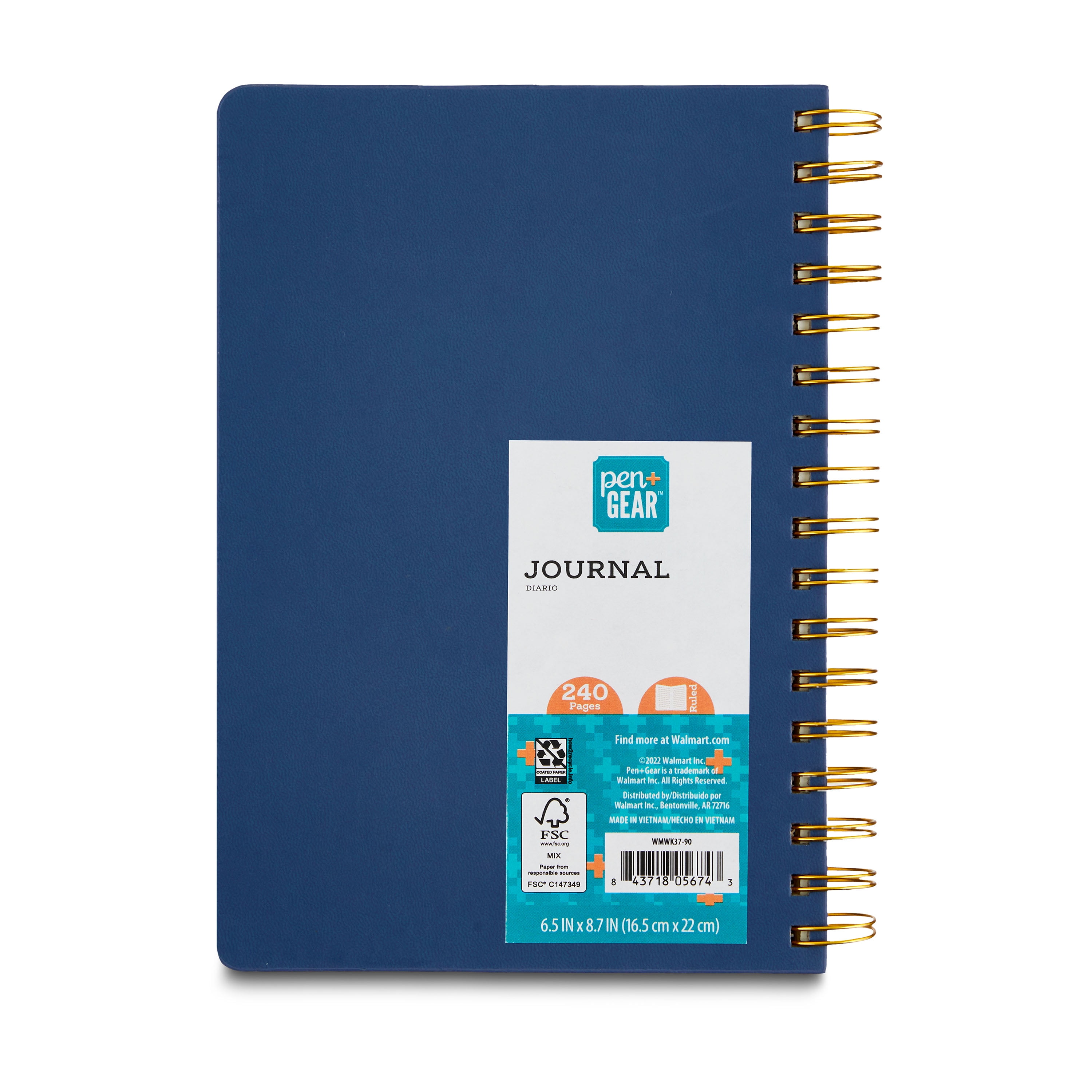 (3 pack) Pen+Gear Navy Hardcover Spiral Journal for All Ages, 240 Ruled Pages