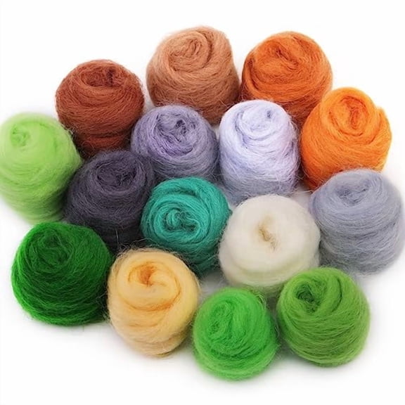15 Colors Fiber Wool Yarn,Fiber Wool Yarn Roving,Spinning Wool Roving for Needle Felting,DIY Hand Spinning,Needle Felting Wool Craft,3g/Color
