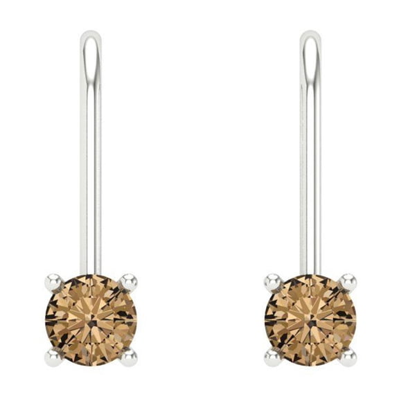 0.2 ct Lever-Back Drop Dangle Earrings for Women | 3.0mm Round Cut Simulated Champagne Diamond | 18K White Gold