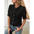 thumbnail image 4 of Camisa Informal de Encaje con Mangas Abullonadas y Cuello Redondo con Ojales y Botones para Mujer, Color Negro, Talla L, 4 of 9