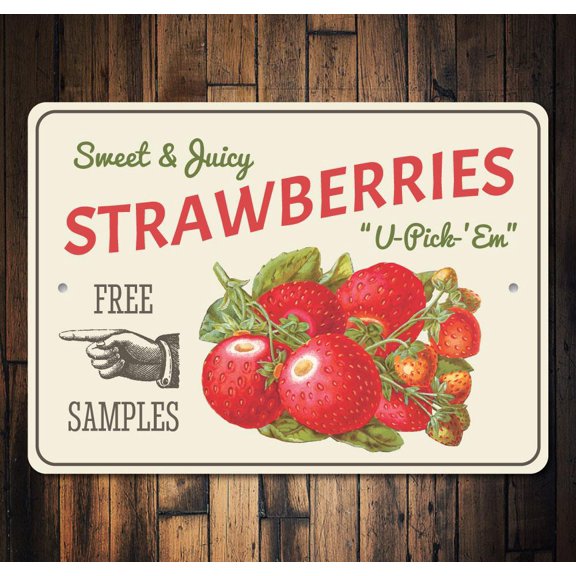 Strawberries Novelty Sign, Metal Wall Decor - 10x14 inches