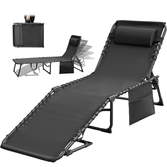 Homall Outdoor Lounge Chair Foldable Chair Adjustable Height Patio Lounge Chair,Suitable for Beach,Lawn and Pool,Black