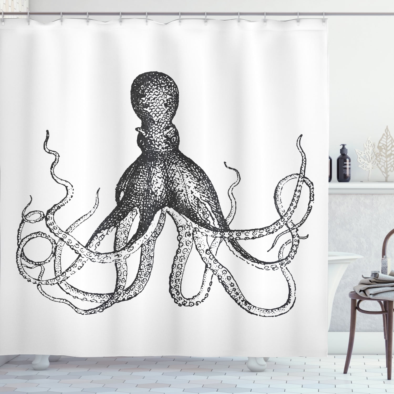 Nautical Anchor Rustic Wooden Planks Shower Curtain Extra Long 84 Inch 