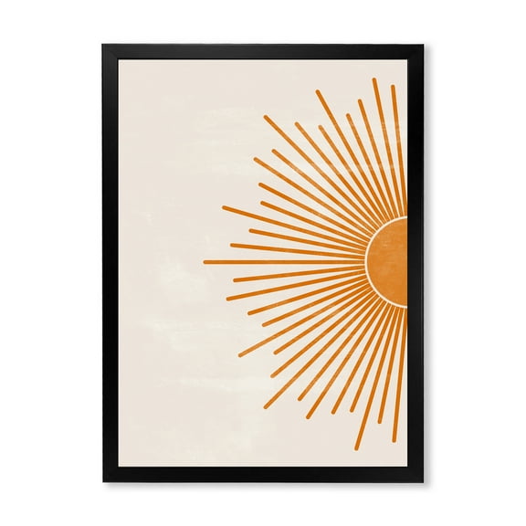 Designart 'Orange Sun Print On Beige I' Modern Framed Art Print