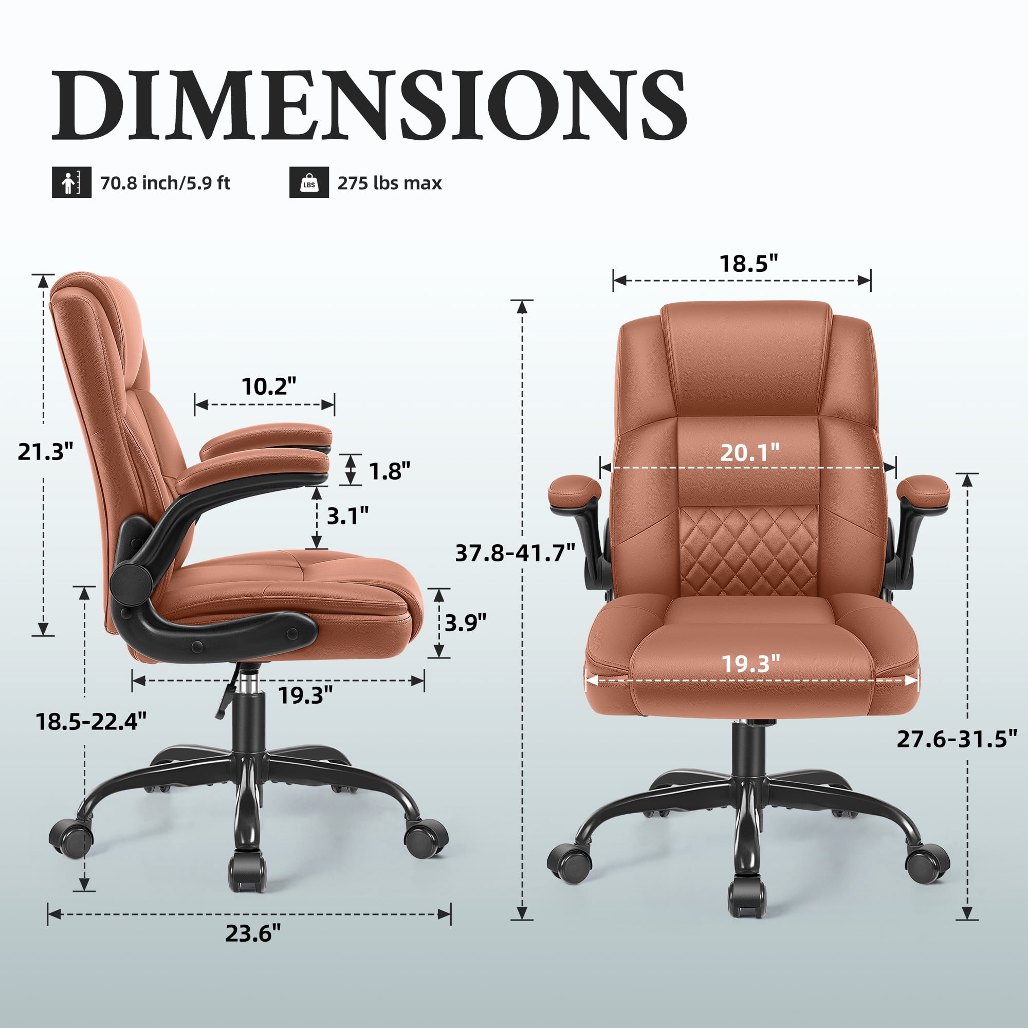 ALLGOD Leather Office Chair 400lbs, Ergonomic Desk Chairs with Back Support, Computer Chair with Wheels and Adjustable Armrest for Home Office, 360°Swivel Free, Brown