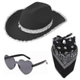 thumbnail image 3 of LILIYA Cowgirl Hat with Glasses & Bandana,3 Piece Set Cowboy Hat for Women, Wide Brim Western Sequins Hats Shapeable Jazz Cap for Cowboy Cowgirl, 3 of 3