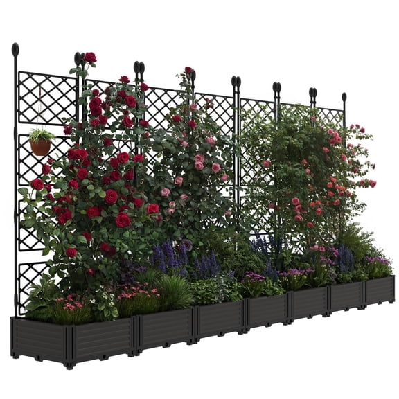 CazToi Raised Garden Bed with Trellis 7 PCS Vertical Planter Box Privacy Screen Patio Balcony Outdoor