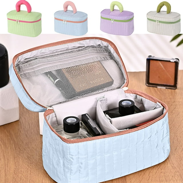 Fiudx Bolsa de Maquillaje de Lona, Organizador de Gran Capacidad, Tela Impermeable con Portabrochas, Diseño Compacto, Artículos Esenciales de Viaje, Organizador de Cosméticos y Artículos de Tocador,