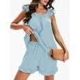 thumbnail image 2 of SUNSIOM Womenacute;s Summer 2PCS Pajamas Sets Sleeveless Backless Sling Vest + Solid Color Ruffle Shorts, 2 of 6